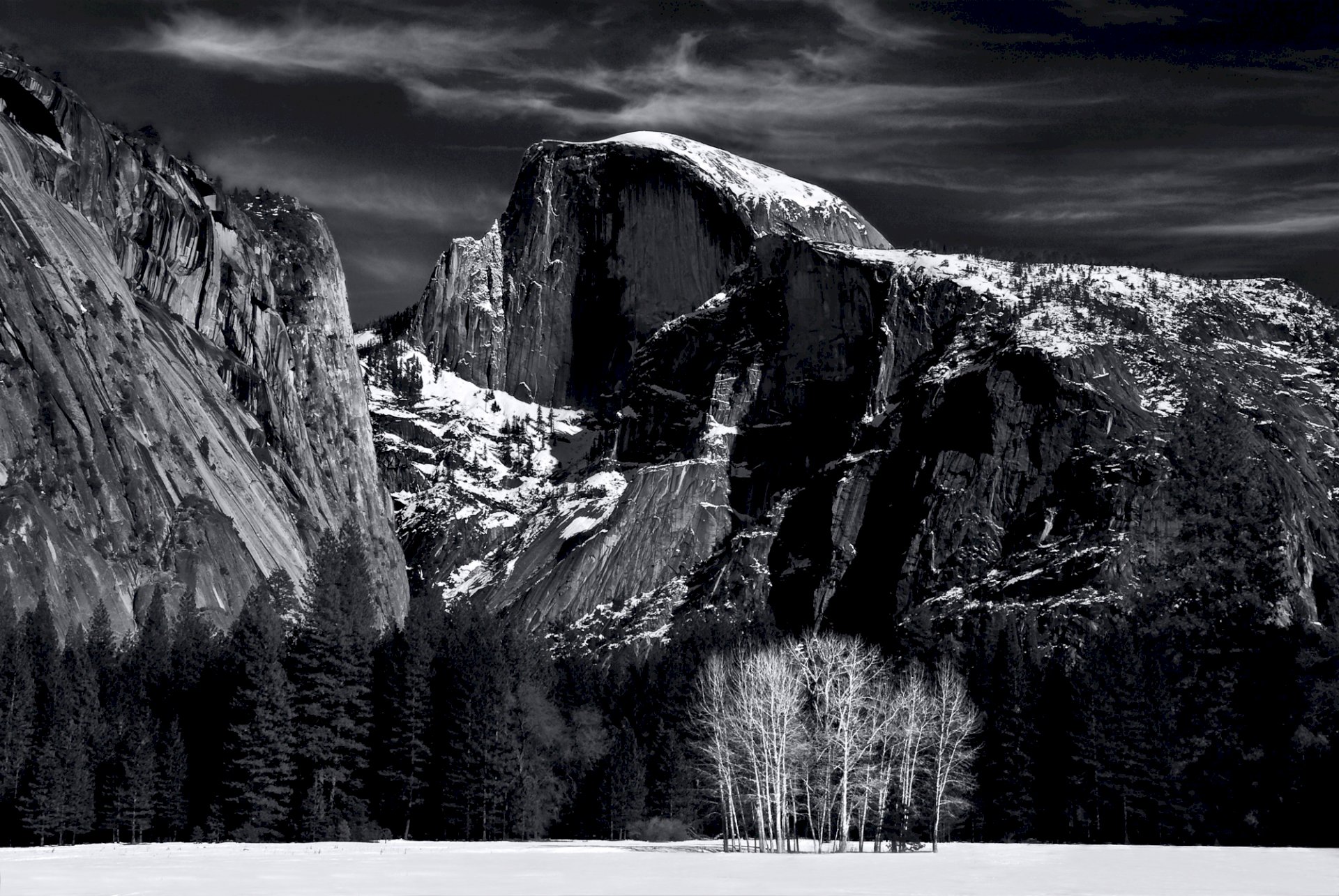 Yosemite Half Dome and Snowy Meadow